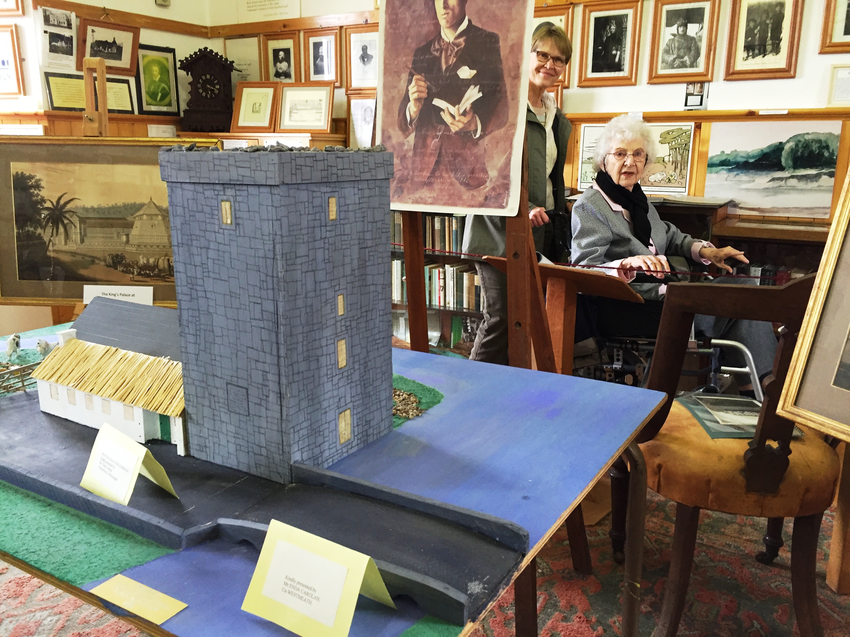 Sara and Roberta at Kiltartan Gregory Museum, with model of Thoor Ballylee in the foreground. Photo by Martha Clark.